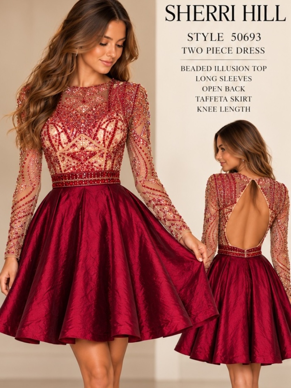 Sherri Hill Size 4 Red Beaded Sequin 2 Piece Open Back Homecoming Dress NWT